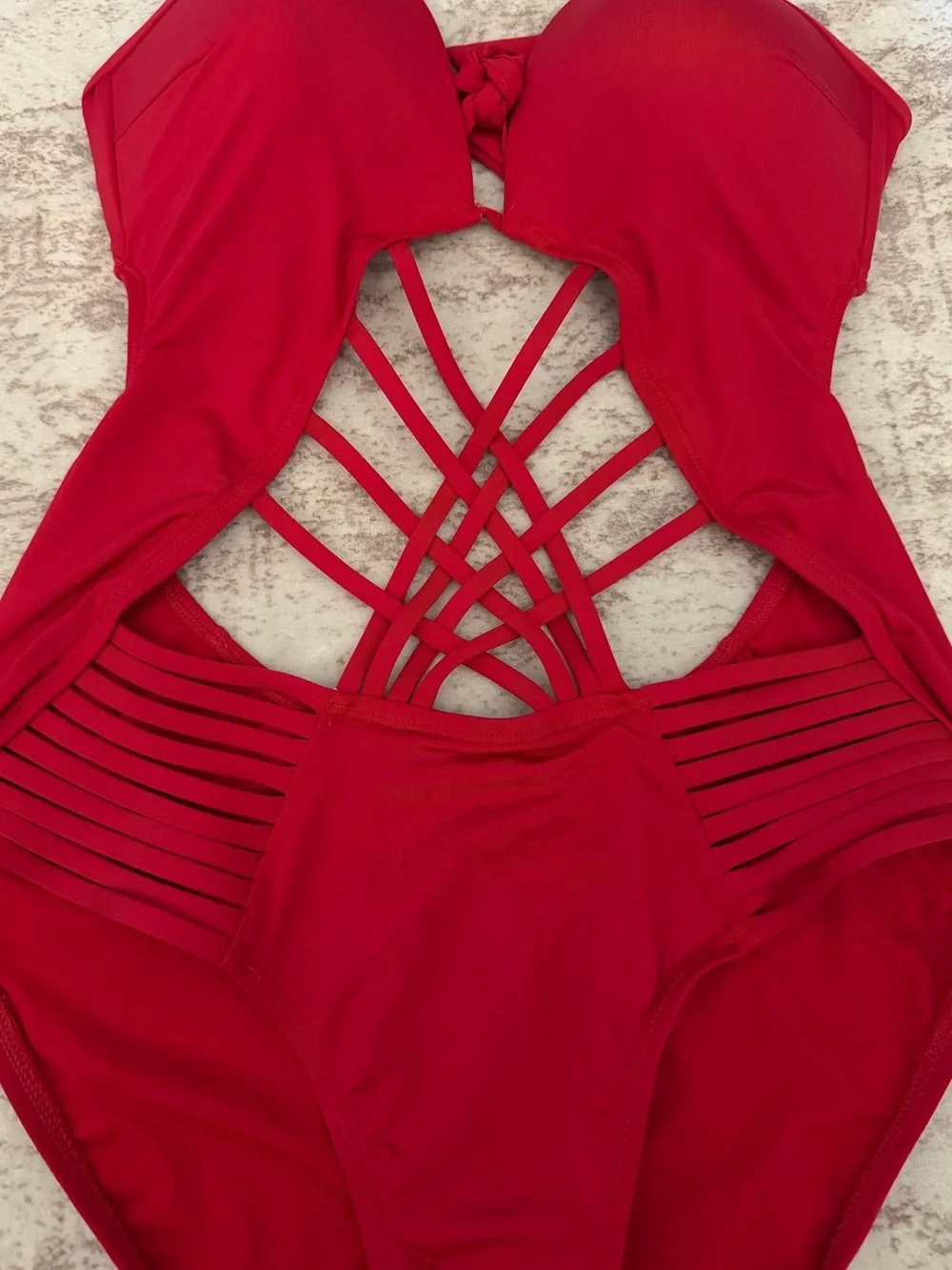 Kenneth Cole Women’s Strappy Cut-Out One Piece Halter Swimsuit M Red